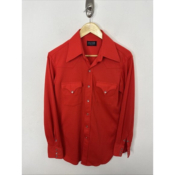 Vintage MWG 70s Western Men S Red Pearl Snap - Picture 1 of 9
